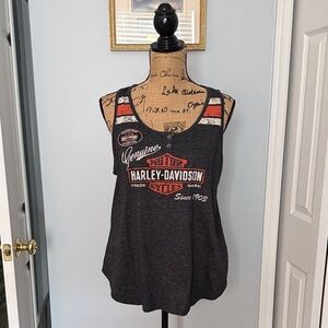Harley-Davidson Women's Black Tank Top with Orange & Cream Accents